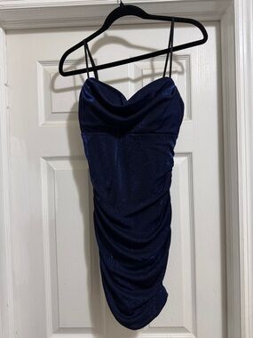 Emerald Sundae Navy Sparkle Cowl Mini Dress
